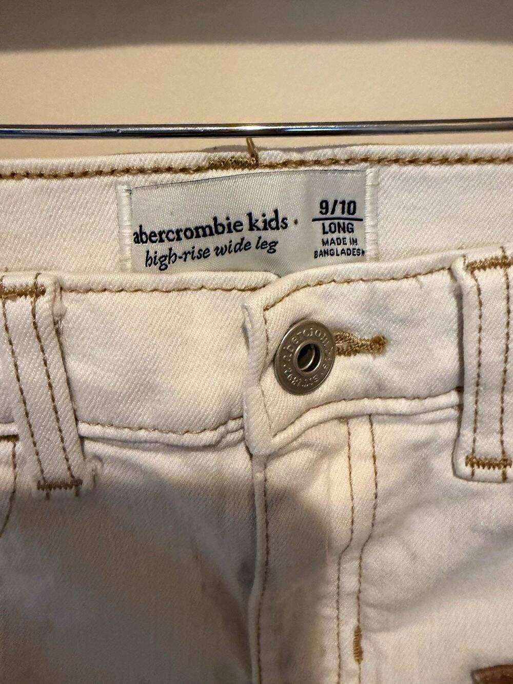 Abercrombie Kids Girls Size 10 High-Rise Wide-Leg White Denim Jeans Patch